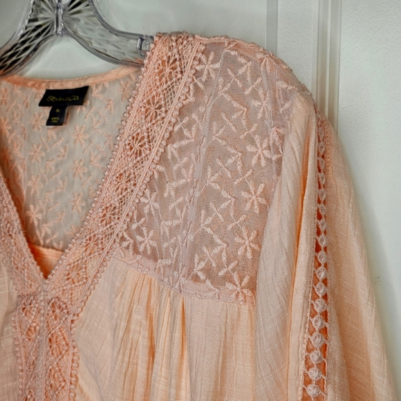 Style & Co. Size XL Pink Embroidered Blouse 3/4 Sleeve Lace Crochet Fairy Ballet - Picture 2 of 8